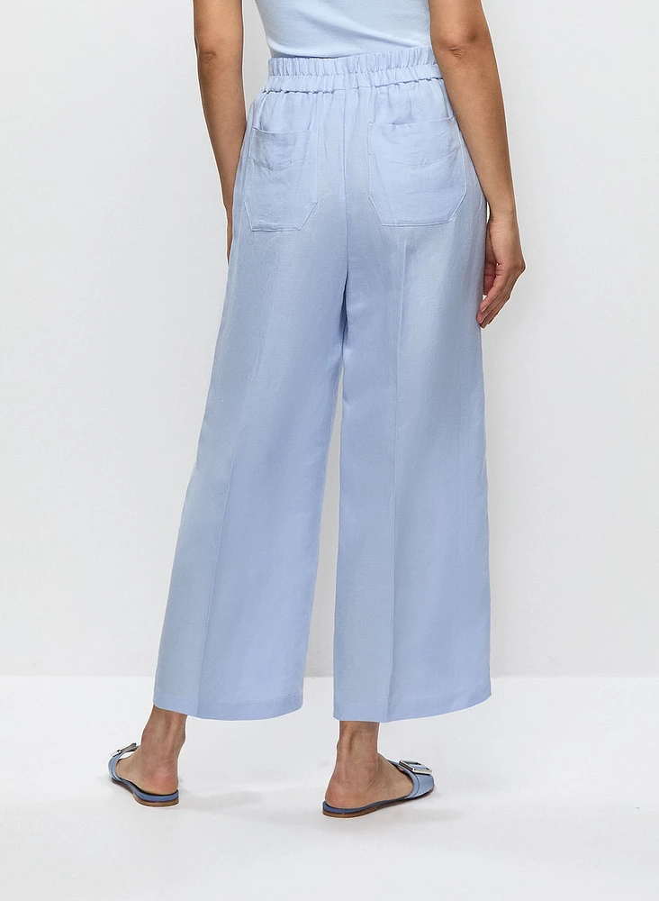 Pull-On Linen-Blend Culotte Pants