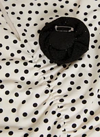 Rosette Embellished Dot Print Top