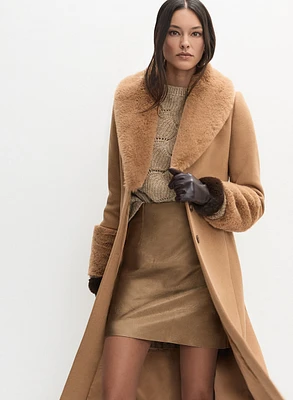 Faux Fur Detail Trench Coat