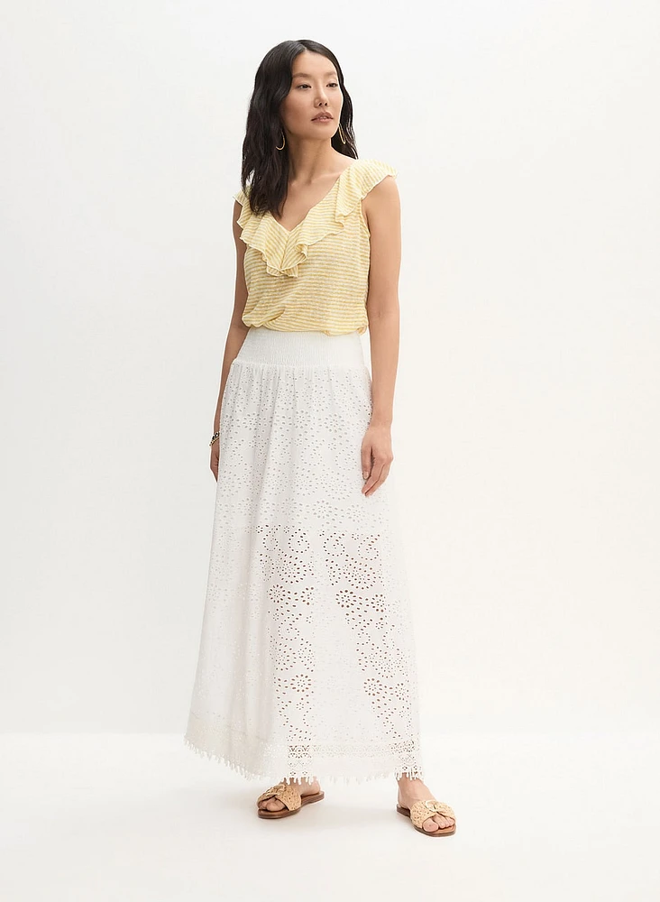 Sleeveless Striped Top & Eyelet Maxi Skirt