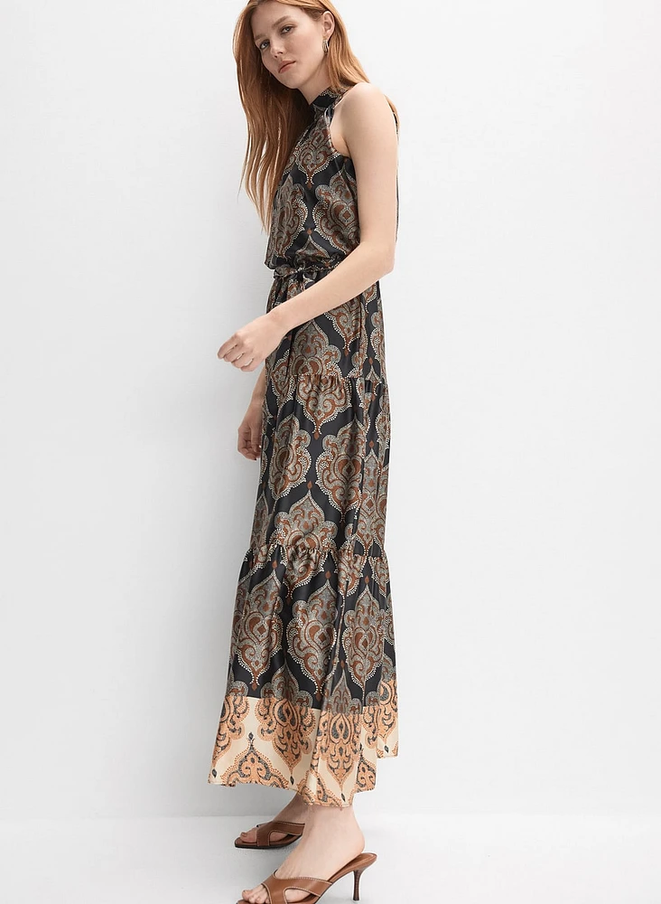 Baroque Print Satin Dress