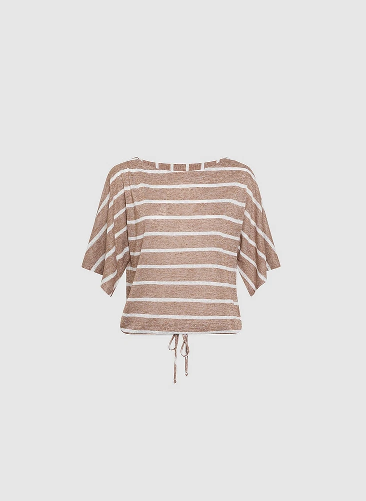 Striped Drawstring-Hem Top