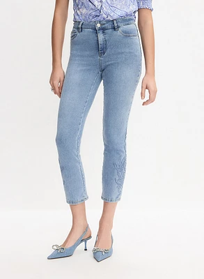 Tonal Embroidered Straight-Leg Jeans