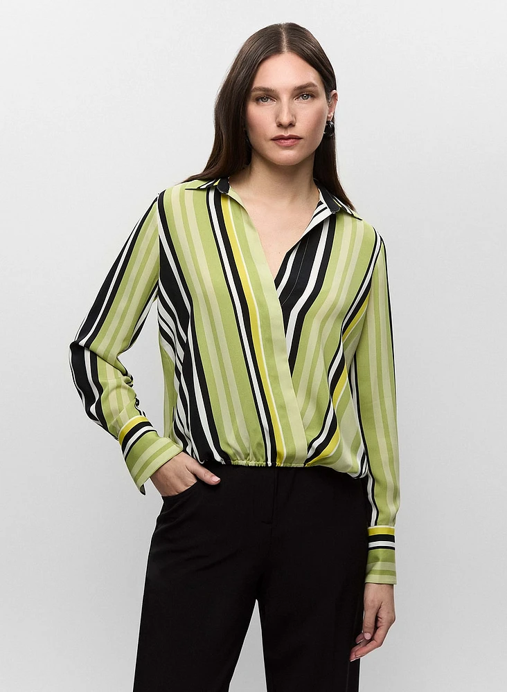 Striped Wrap-Style Blouse