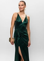 V-Neck Satin Flounce Dress