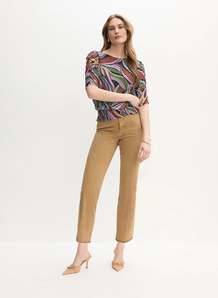 Abstract Print Top & Straight Leg Jeans