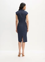 Twist Front Linen-Blend Dress