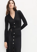 Ribbed Knit Plissé Hem Dress