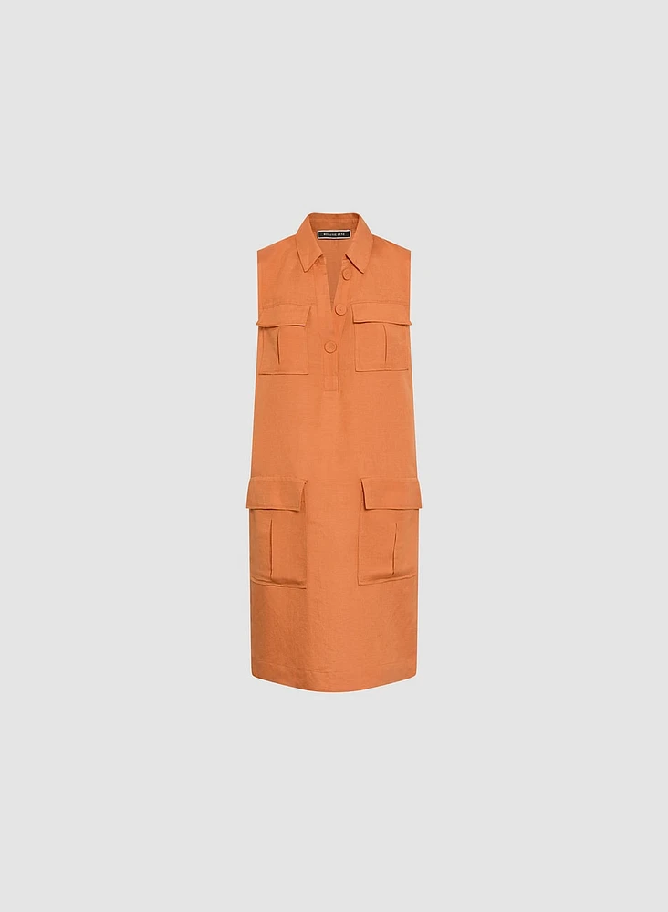 Robe-chemisier en lin avec poches appliquées