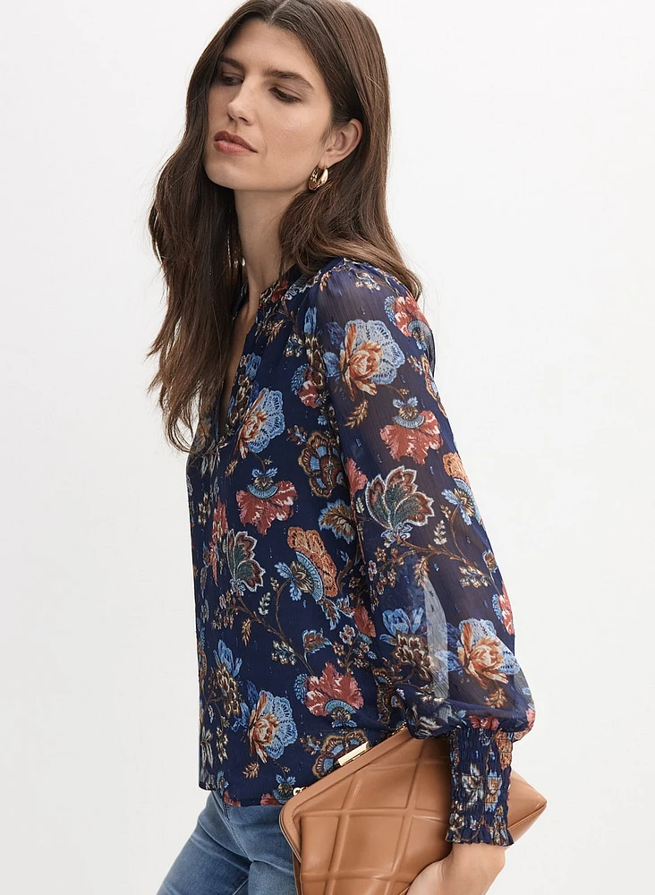 Floral Split Neck Blouse