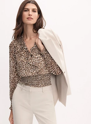 Animal Print Ruffle Front Blouse