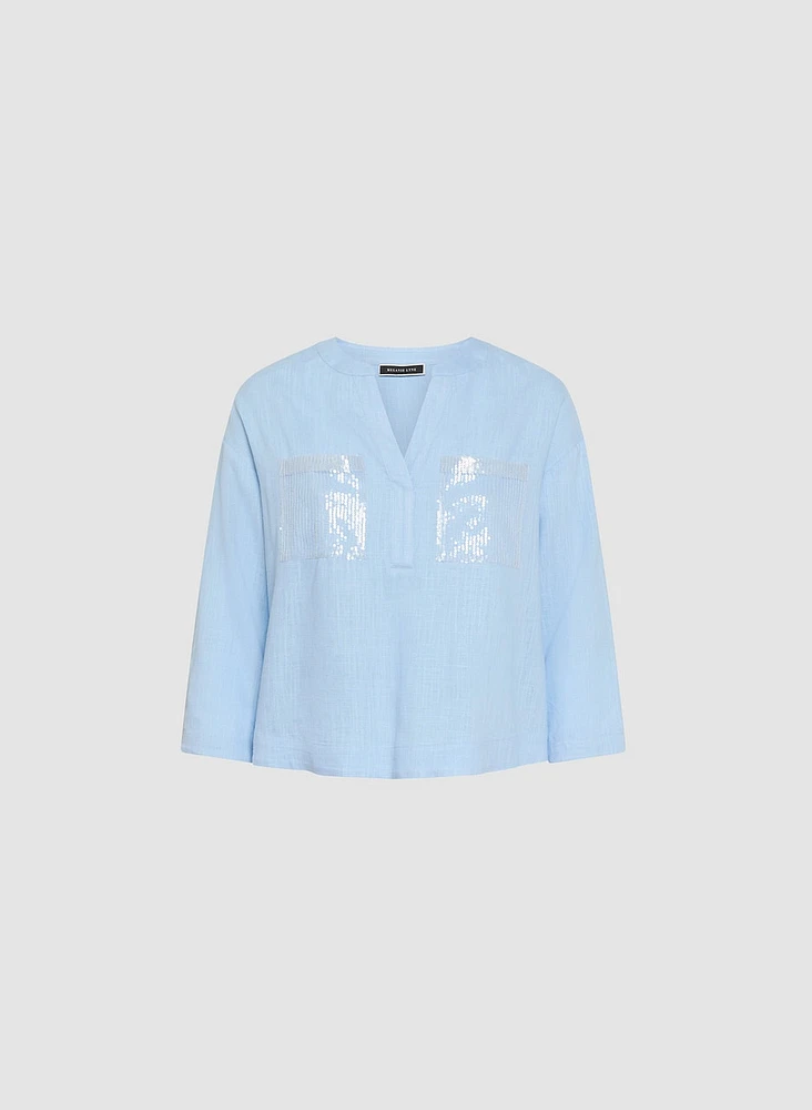 Blouse en lin avec poches à sequins
