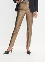 Metallic Vegan Leather Straight-Leg Pants