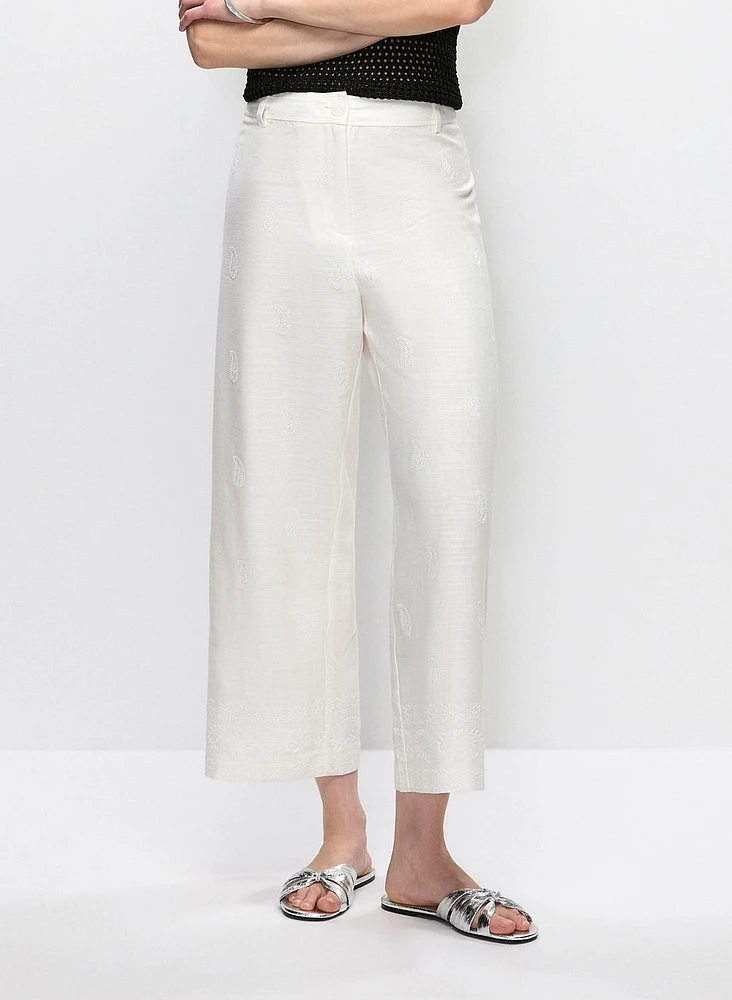 Linen Blend Wide Leg Pants