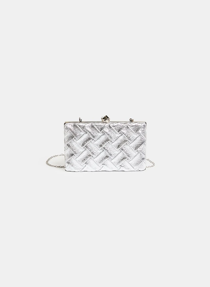 Vegan Leather Weave Detail Clutch