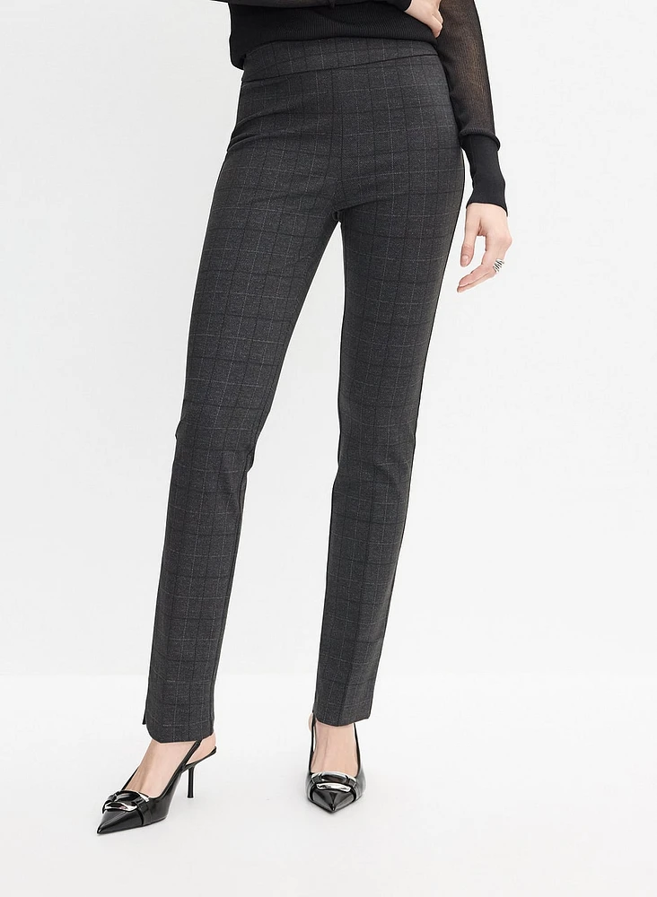 Madison Plaid Print Slim-Leg Pants