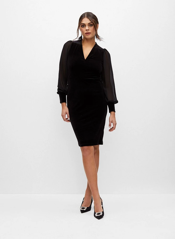 Stretch Velvet Chiffon Sleeve Dress