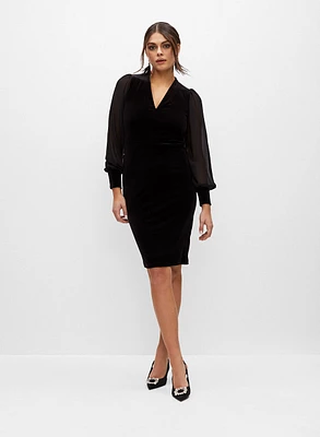 Stretch Velvet Chiffon Sleeve Dress