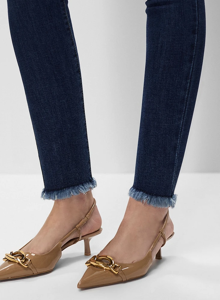 Frayed Hem Slim Leg Jeans