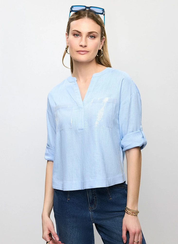 Blouse en lin avec poches à sequins