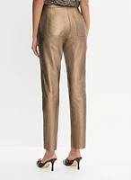 Metallic Vegan Leather Straight-Leg Pants