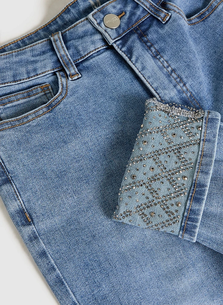 Embellished Cuff Slim-Leg Jeans