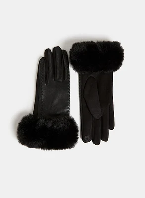 Gants en faux cuir à fourrure végane