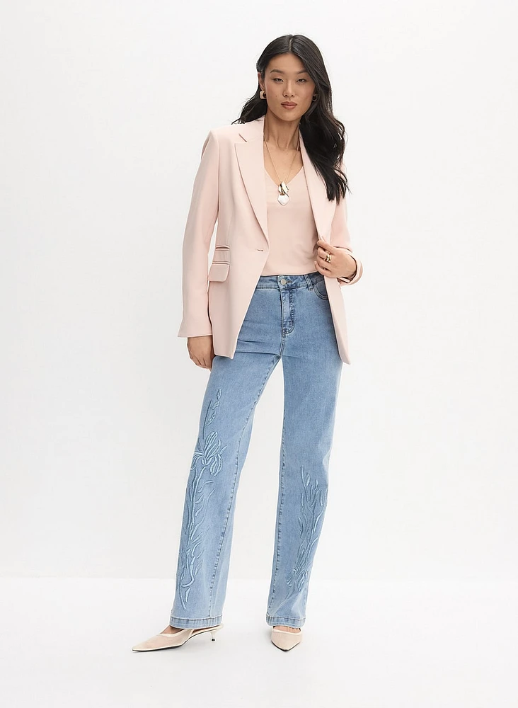 Welt Pocket Jacket & Embroidered Wide-Leg Jeans