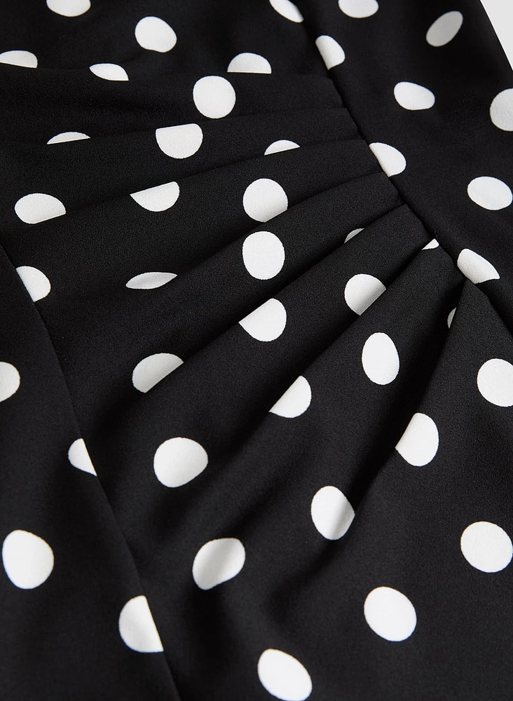 Pleated Detail Polka Dot Dress