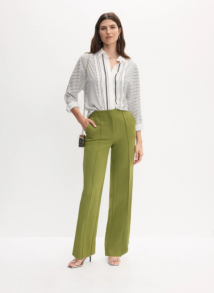 Stripe Print Button-Up Blouse & Wide Leg Pants