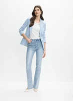 Blazer en denim à bouton bijou et jean à jambe droite à pois métalliques