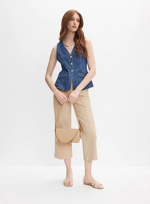 Veste sans manches en jean et capri large en coton