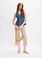 Veste sans manches en jean et capri large en coton