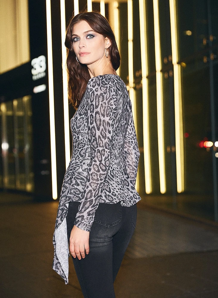 Leopard Print Asymmetric Top