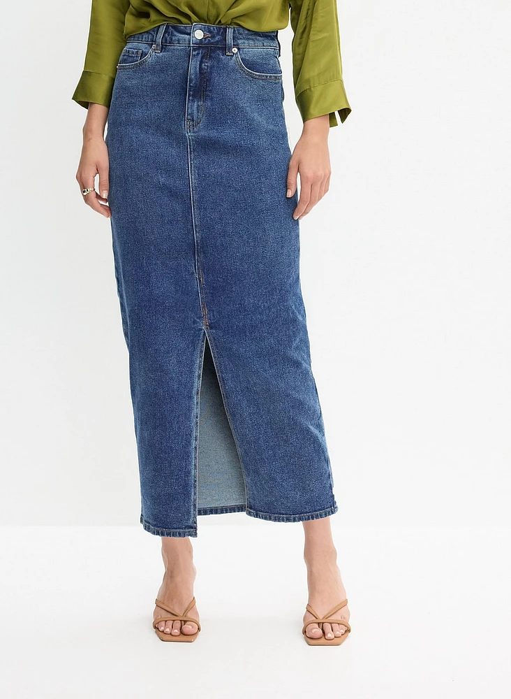 Front Slit Long Denim Skirt