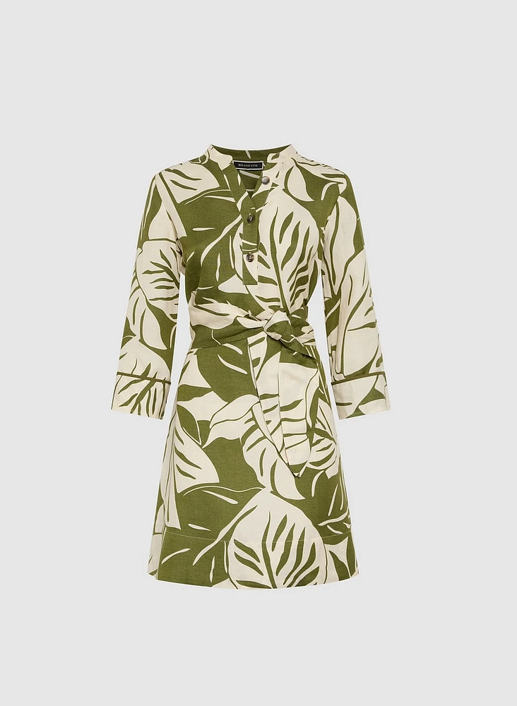 Leaf Linen-Blend Dress