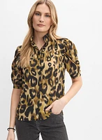 Blouse léopard à manches bouffantes