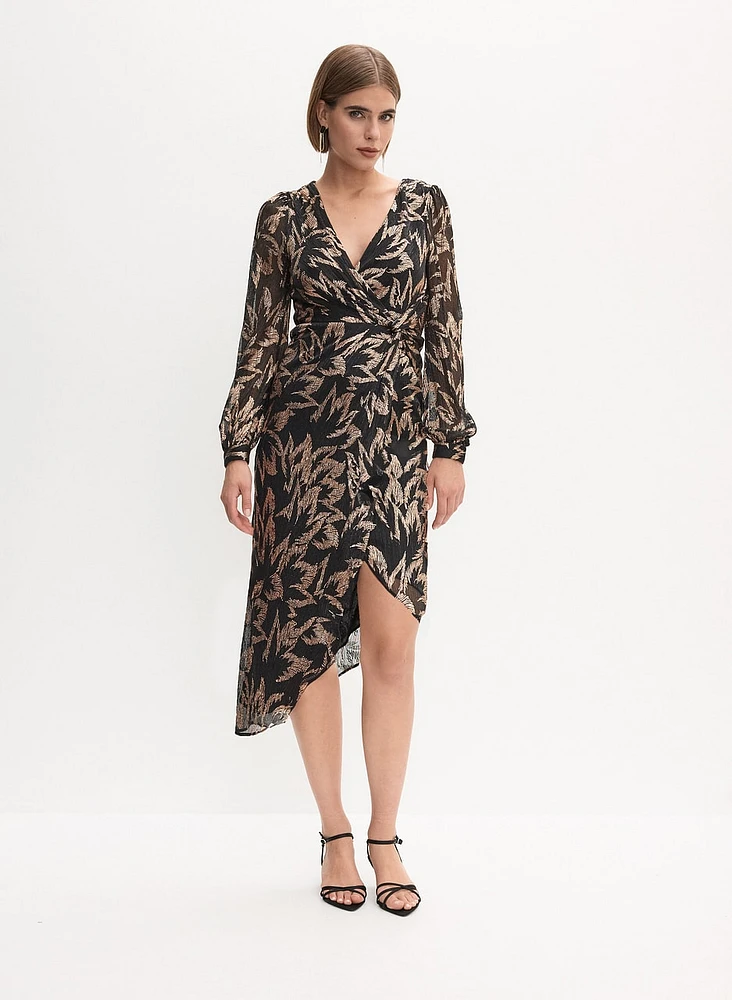 Adrianna Papell- Floral Print Faux Wrap Dress