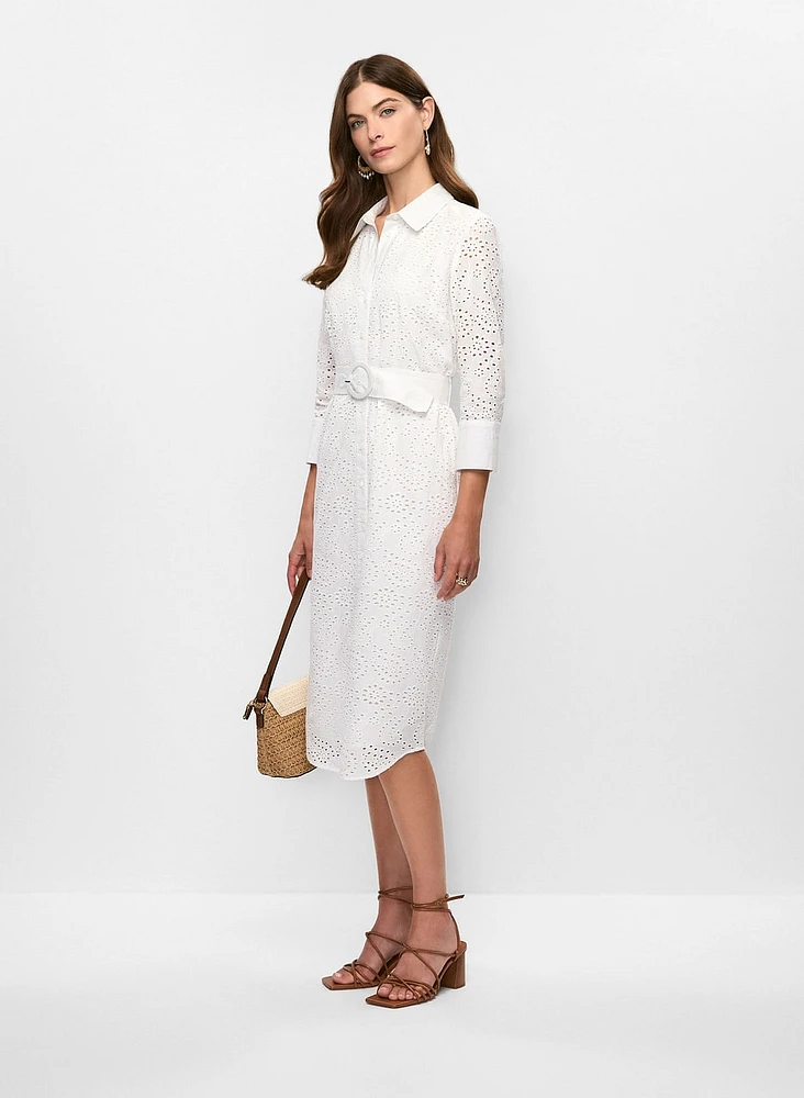 Button-Front Eyelet Shirt Dress