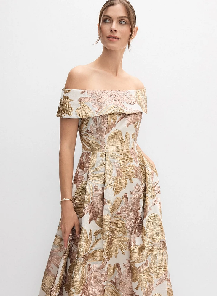 Robe florale en jacquard métallique