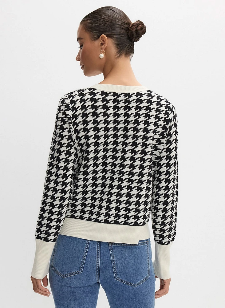 Contrast Houndstooth Print Cardigan