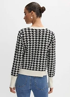 Contrast Trim Houndstooth Cardigan