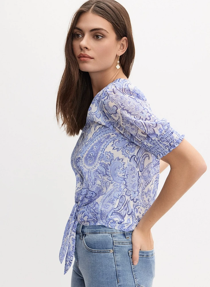 Paisley Tie-Front Blouse