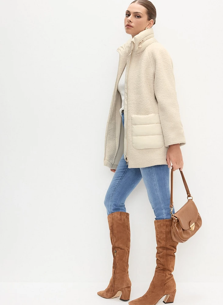 Mixed Puffer Wool-Blend Coat