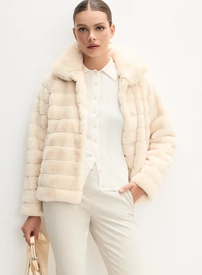 Stand Neck Faux Fur Coat