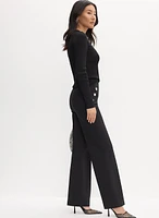 Button Detail Flare-Leg Pants