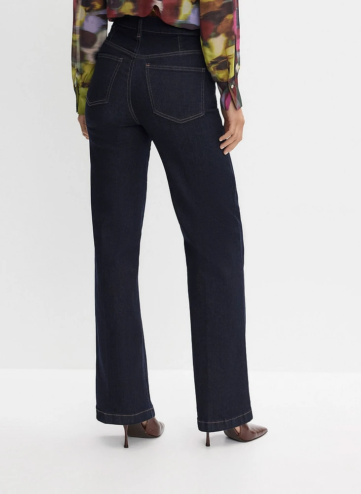 Pintuck Detail Wide Leg Jeans