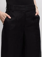 Pantalon à jambe large en mélange de lin