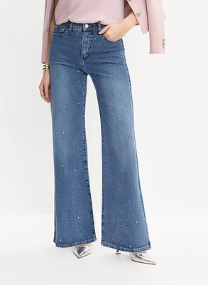 Rhinestone Wide-Leg Jeans