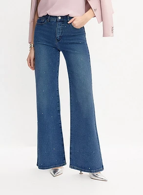 Rhinestone Wide-Leg Jeans